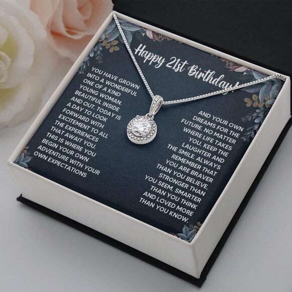 21st Birthday Gifts For Her, 21 Year Old Female Birthday Card Necklace Gift Idea - Picture 6 of 7